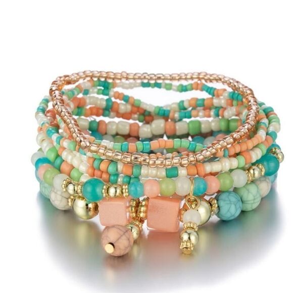 Stackable Bead Bracelets Ladies Stretch Multilayer Bracelet Set - Multicolor - Picture 2 of 8